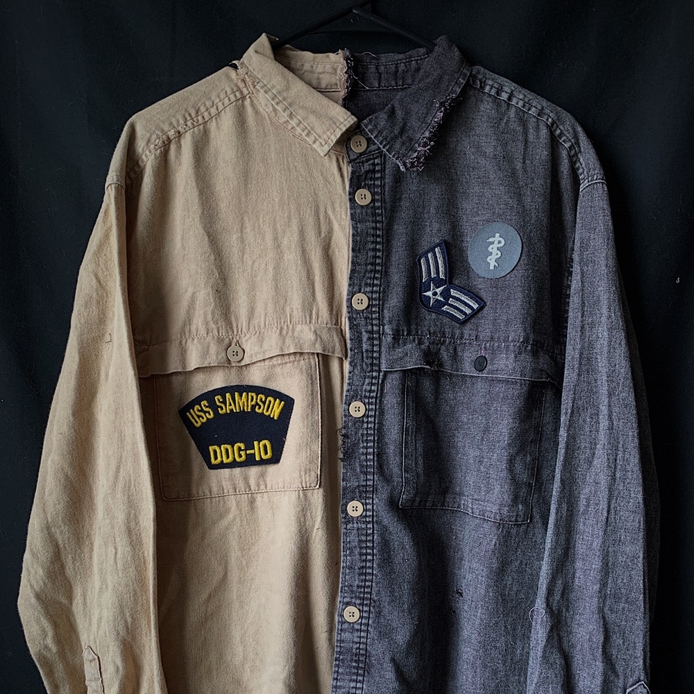 HAND MADE distressed cut n sew button down